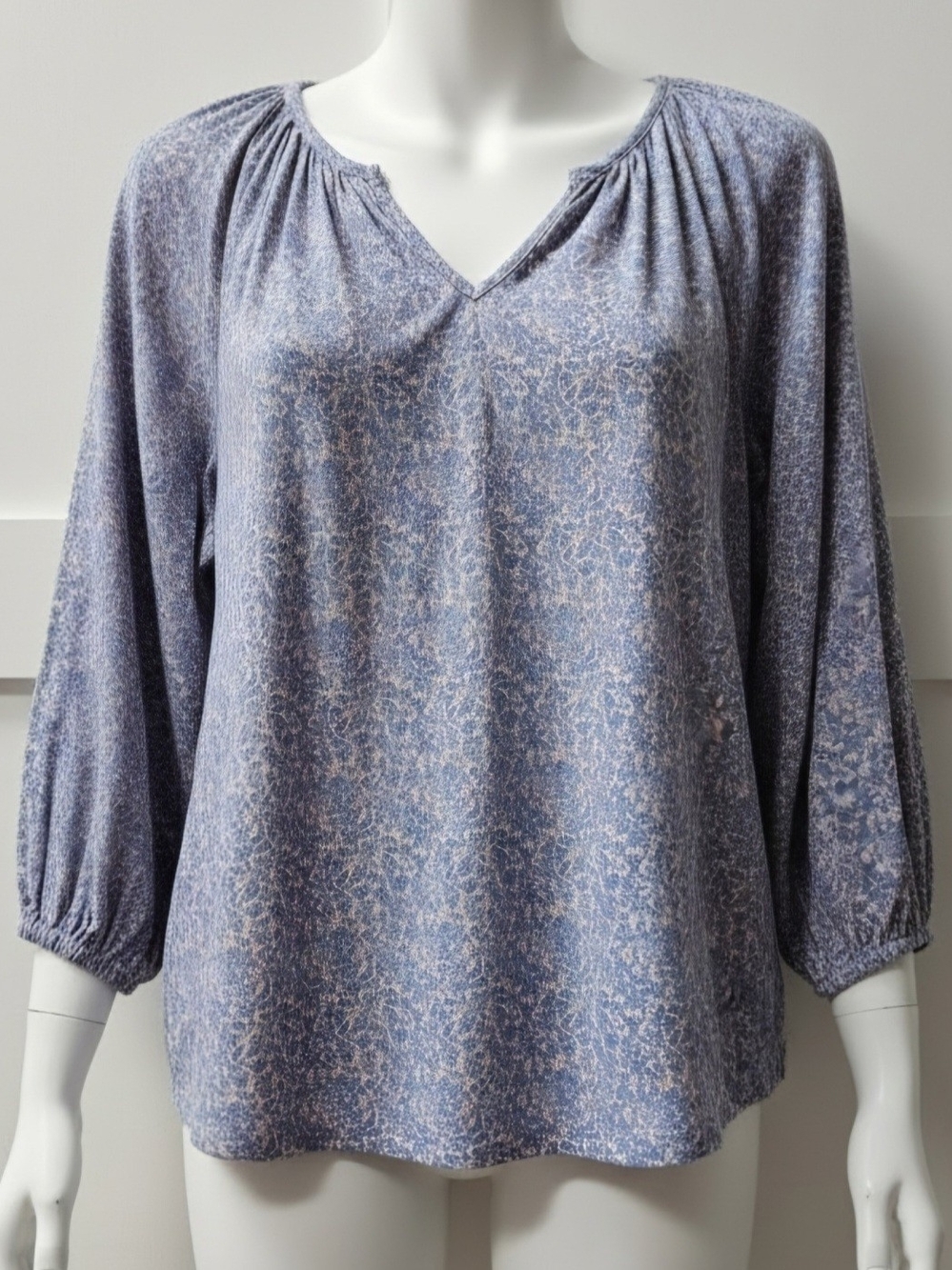 Lands' End Blue Marble-Print V-Neck Long Sleeve Tunic